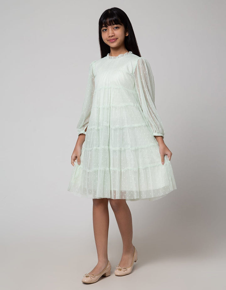 Sweet Miss Long Sleeve Midi Dress Leher Kerut Tile Onde