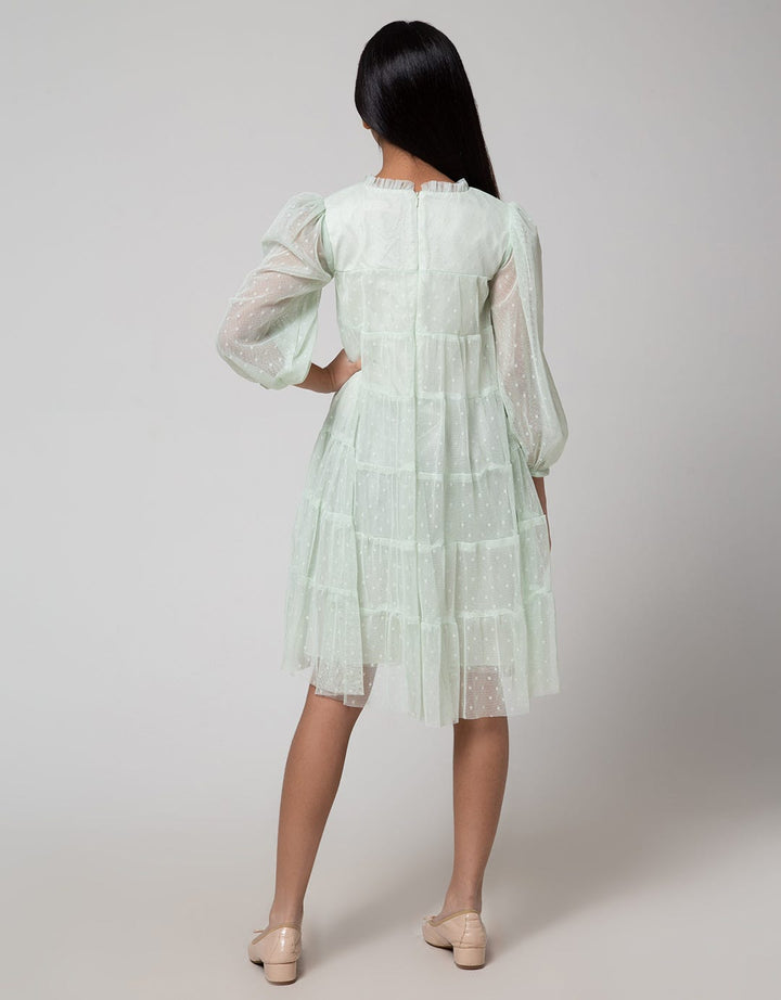 Sweet Miss Long Sleeve Midi Dress Leher Kerut Tile Onde