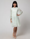 Sweet Miss Long Sleeve Midi Dress Leher Kerut Tile Onde