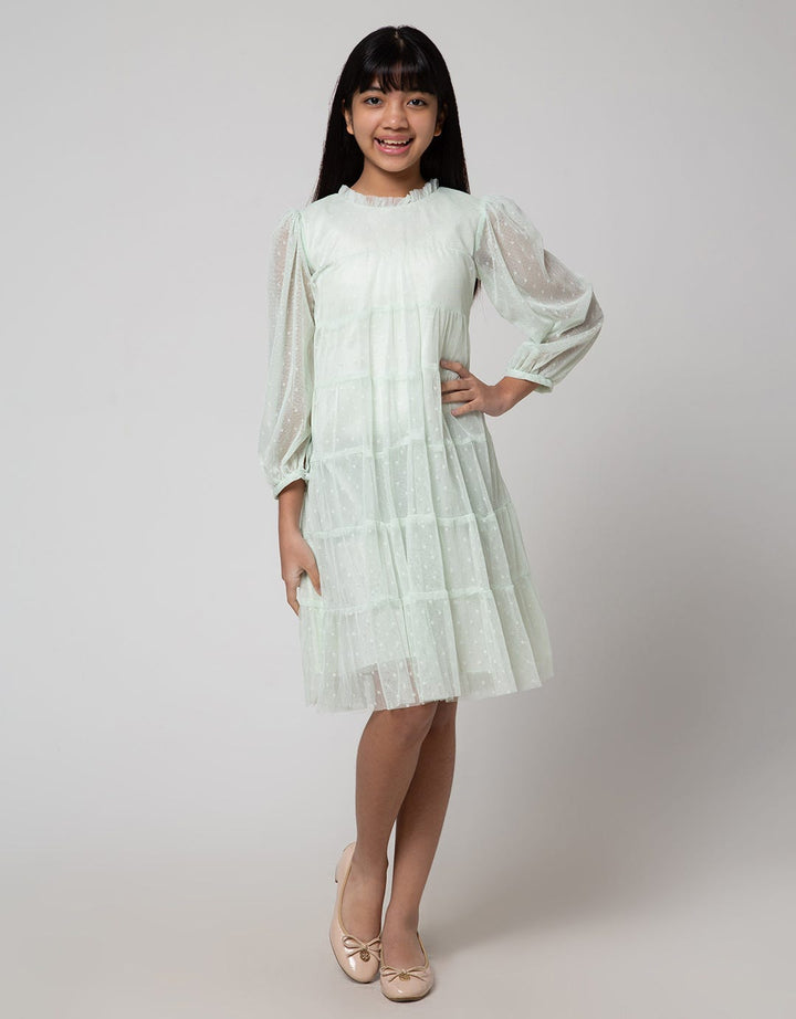 Sweet Miss Long Sleeve Midi Dress Leher Kerut Tile Onde