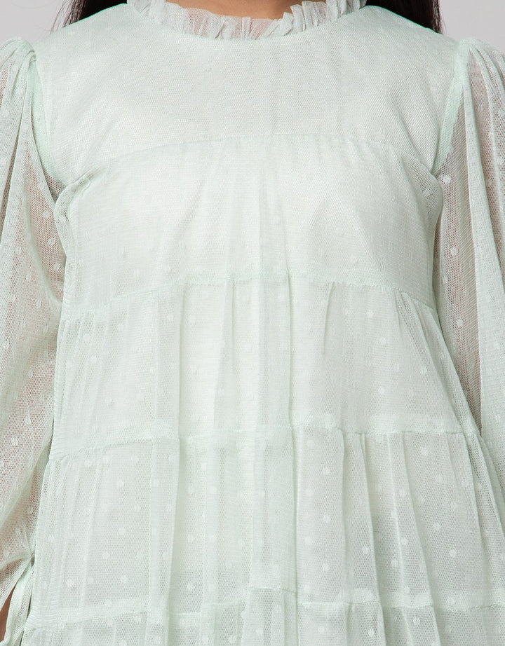 Sweet Miss Long Sleeve Midi Dress Leher Kerut Tile Onde
