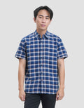 Cardinal Jeans Check Print Kemeja Lengan Pendek Pria