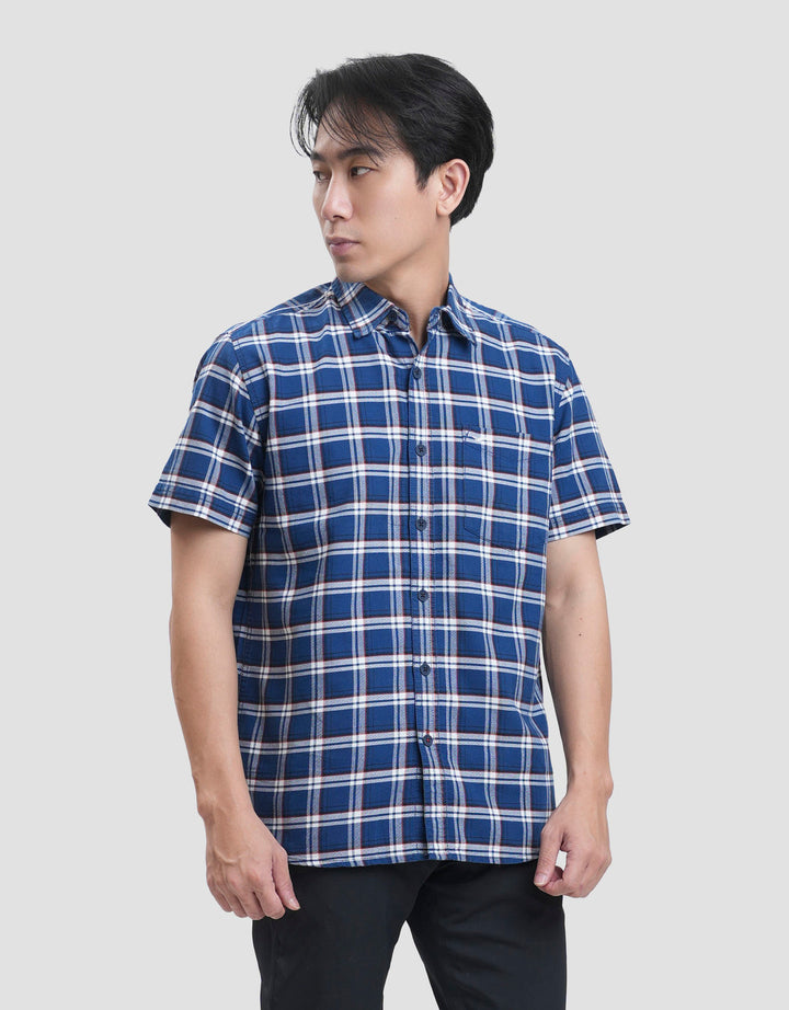 Cardinal Jeans Check Print Kemeja Lengan Pendek Pria