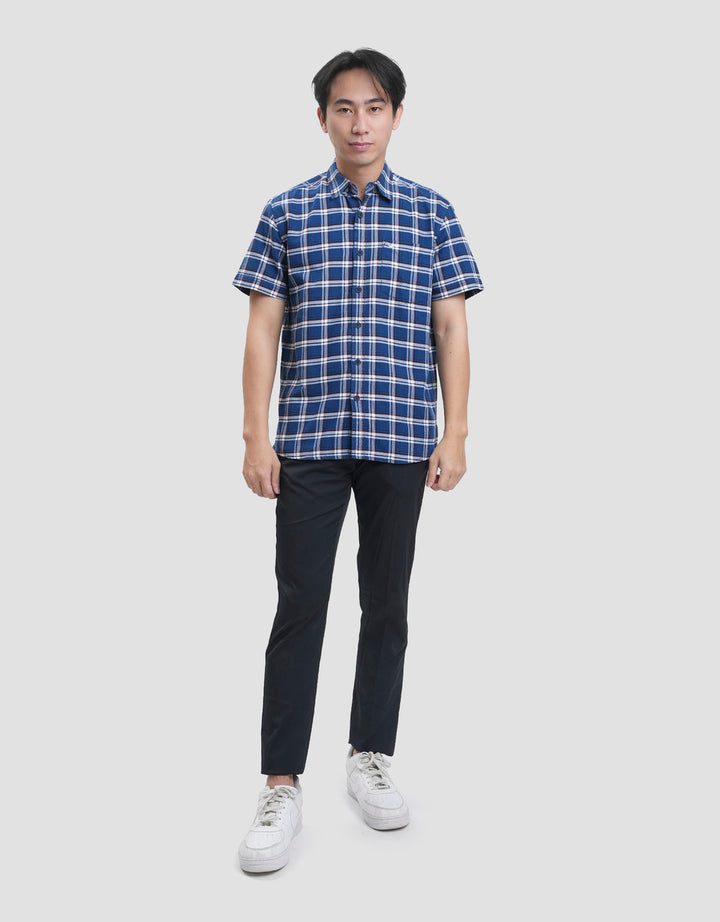 Cardinal Jeans Check Print Kemeja Lengan Pendek Pria
