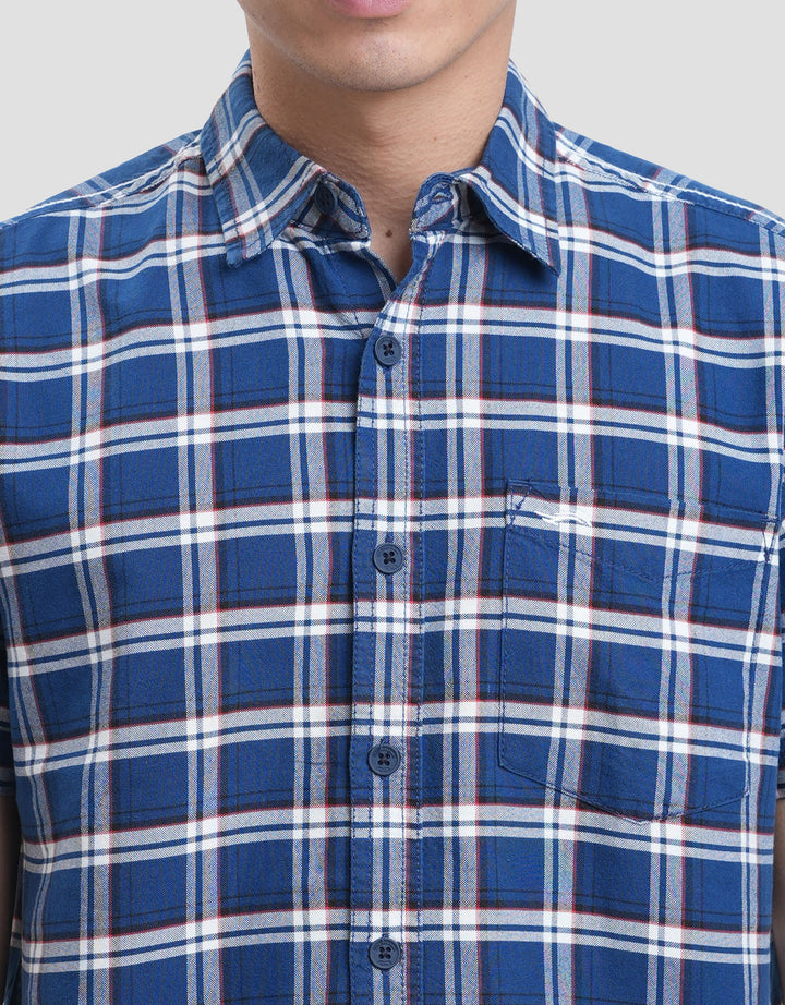 Cardinal Jeans Check Print Kemeja Lengan Pendek Pria