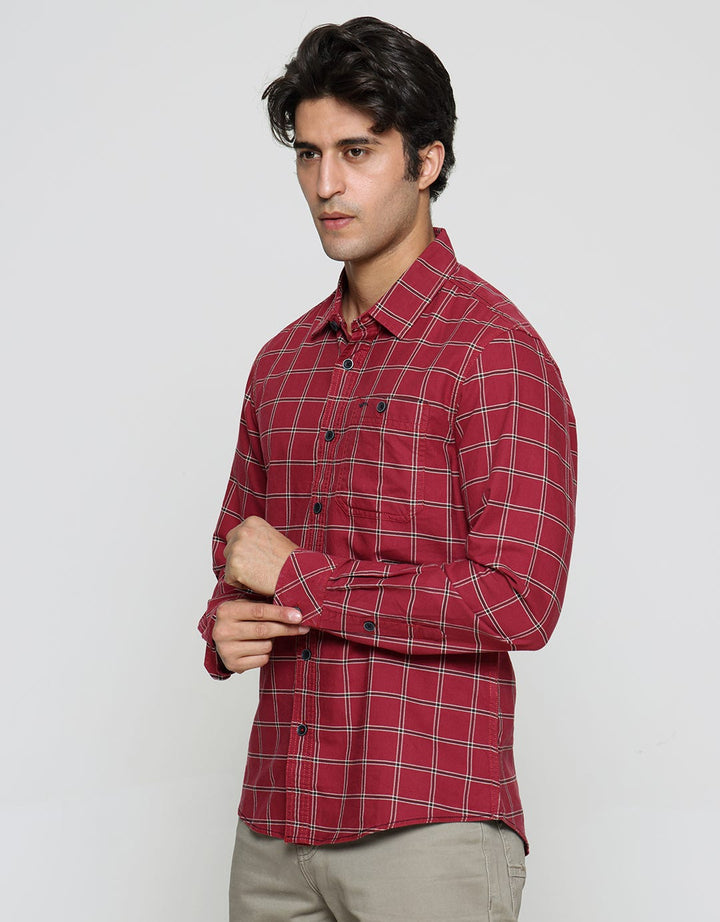 Cardinal Mini Check Kemeja Lengan Panjang Pria