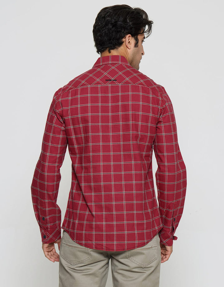 Cardinal Mini Check Kemeja Lengan Panjang Pria
