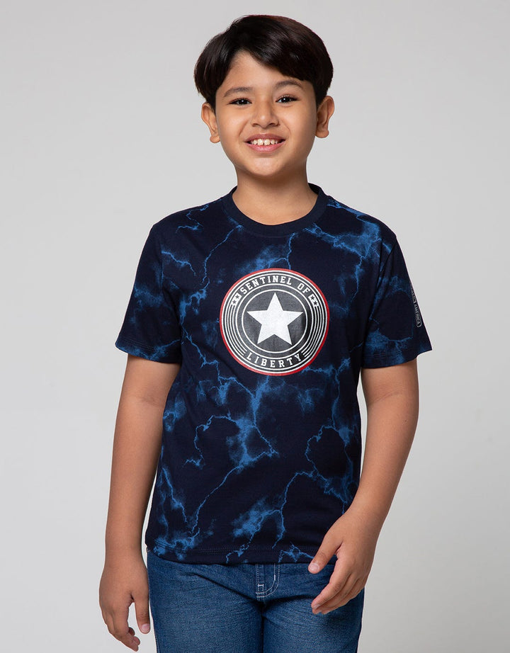 Marvel Short Sleeve T-Shirt Print Avenger Marble Captain Amerika Shield Star