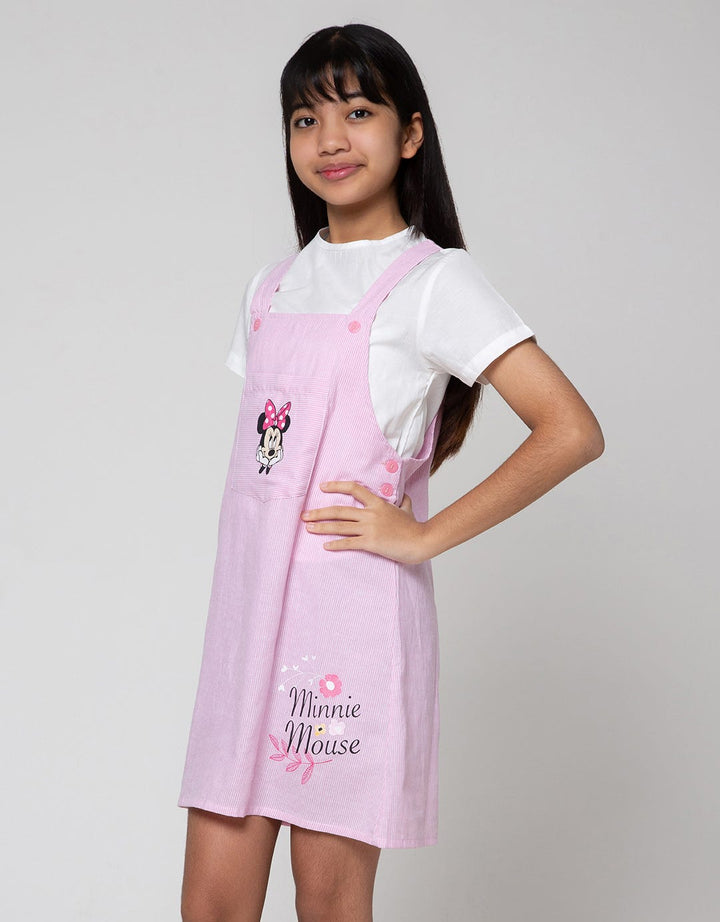Disney Short Sleeve Midi Dress Overall Woven Salur Minnie