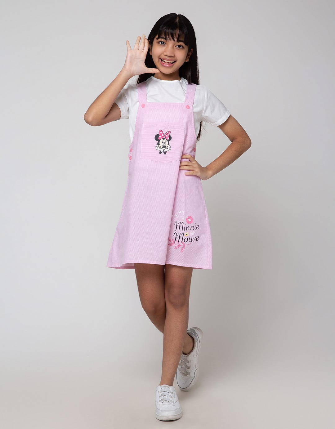 Disney Short Sleeve Midi Dress Overall Woven Salur Minnie