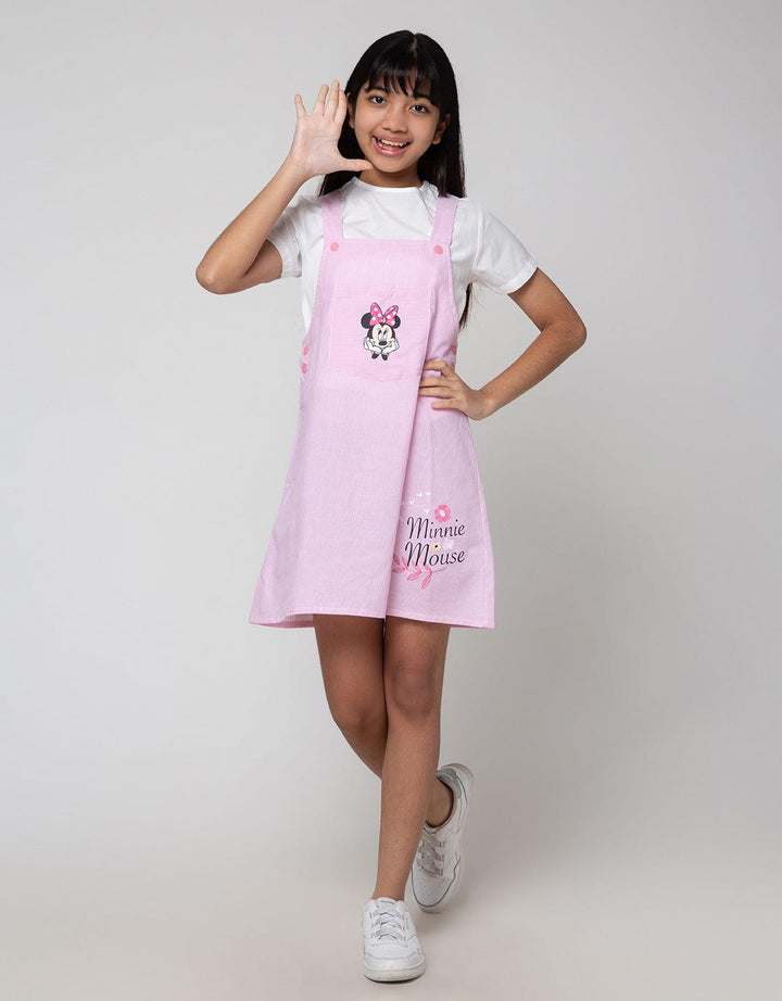 Disney Short Sleeve Midi Dress Overall Woven Salur Minnie