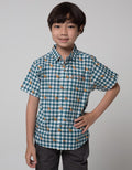 Little M Short Sleeve Shirt Print Dino Check Linen