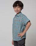 Little M Short Sleeve Shirt Print Dino Check Linen