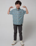 Little M Short Sleeve Shirt Print Dino Check Linen
