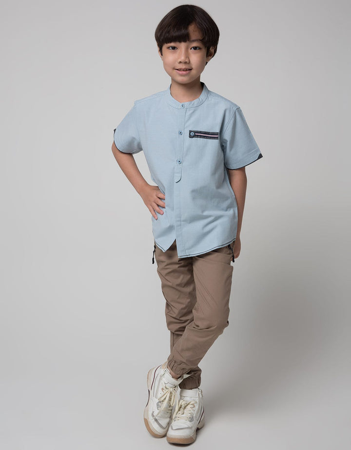 Little M Short Sleeve Kemeja Bahan Slub Sigaret