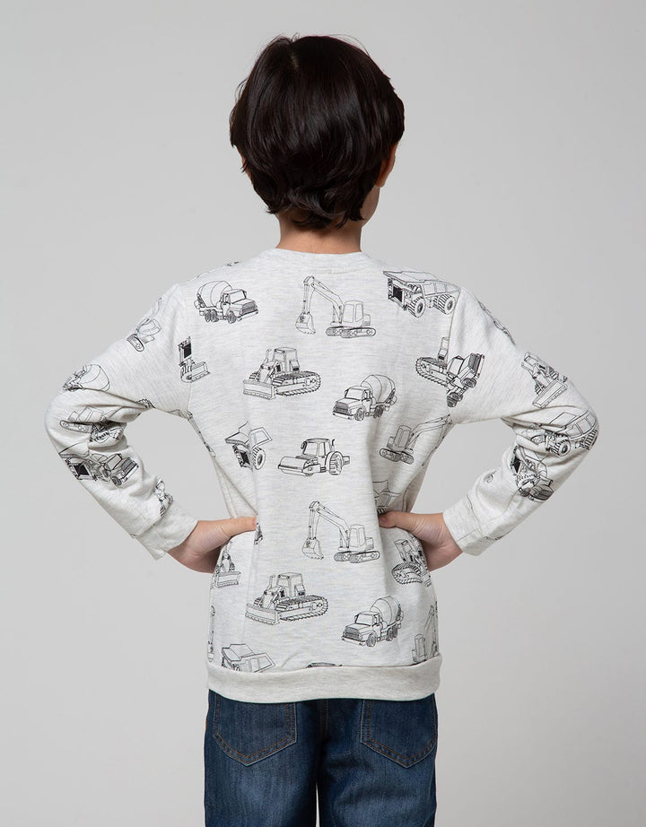 Little M Vehicle Print Boys Sweater