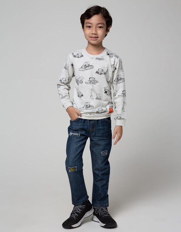 Little M Vehicle Print Boys Sweater