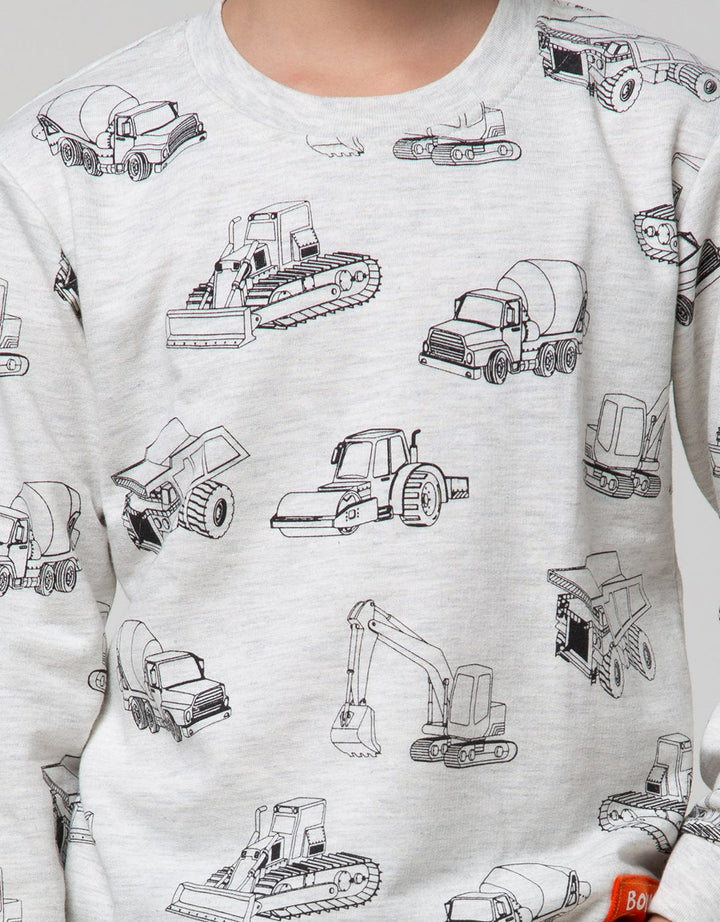 Little M Vehicle Print Boys Sweater