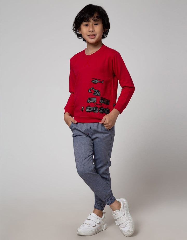 Little M Sweater Bordir Kombinasi Chambray