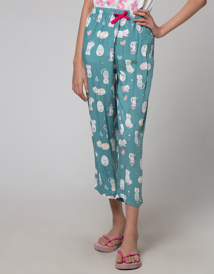 Kidz Too Pants Rayon Full Print Cat