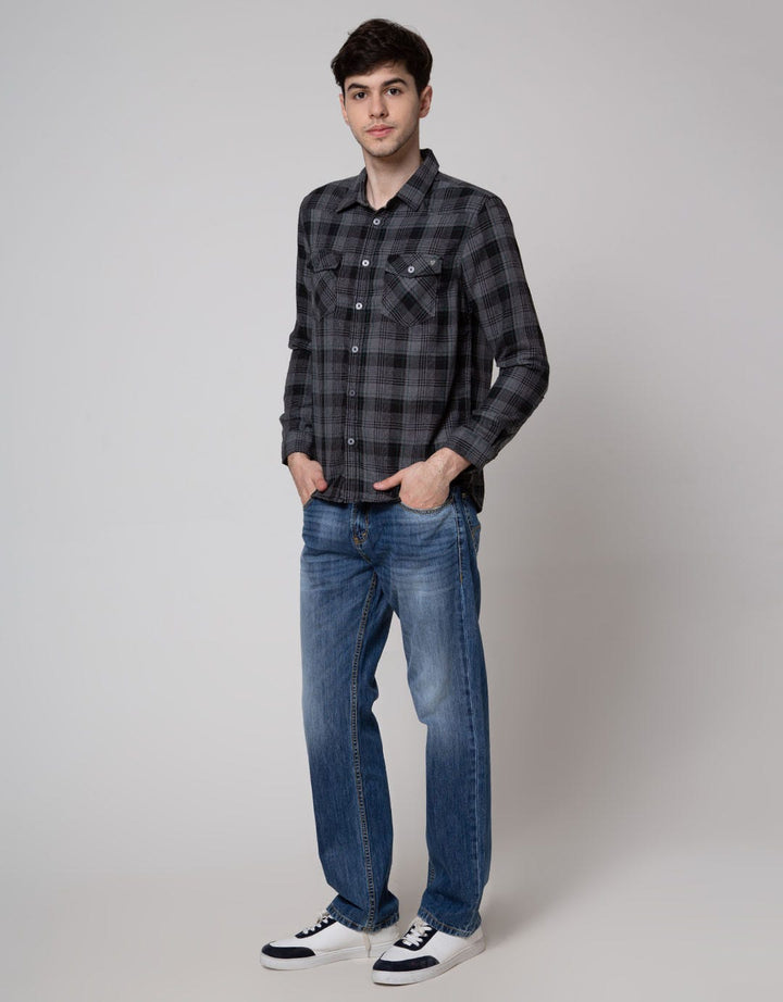 Watchout Jeans Long Sleeves Shirt Plaid Motif