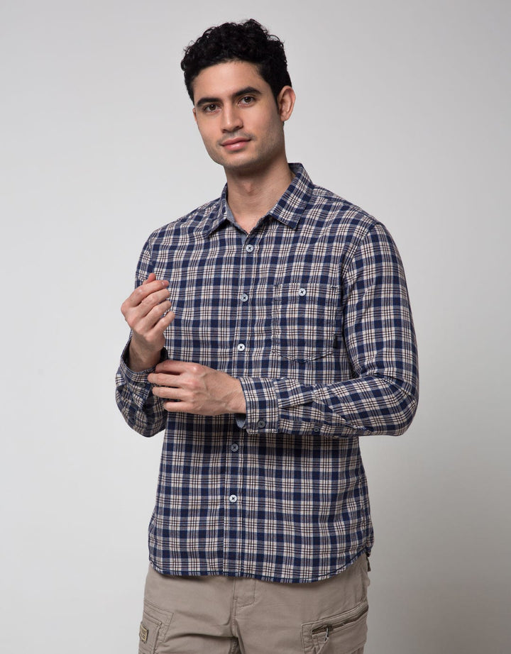 Watchout Jeans Plaid Motif Long Sleeve Shirt