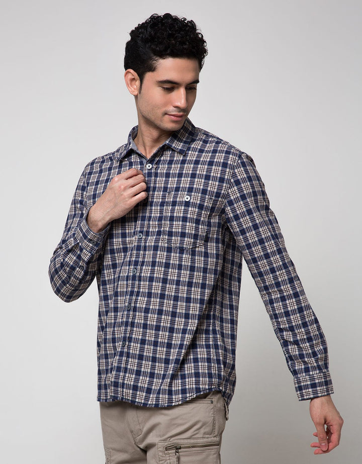 Watchout Jeans Plaid Motif Long Sleeve Shirt