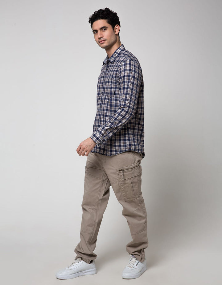 Watchout Jeans Plaid Motif Long Sleeve Shirt