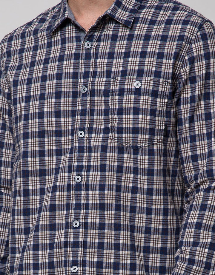 Watchout Jeans Plaid Motif Long Sleeve Shirt