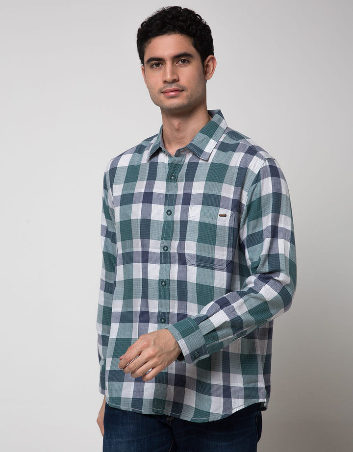 Watchout Casual Pocket Plaid Print Shirt