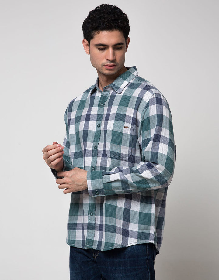 Watchout Casual Pocket Plaid Print Shirt