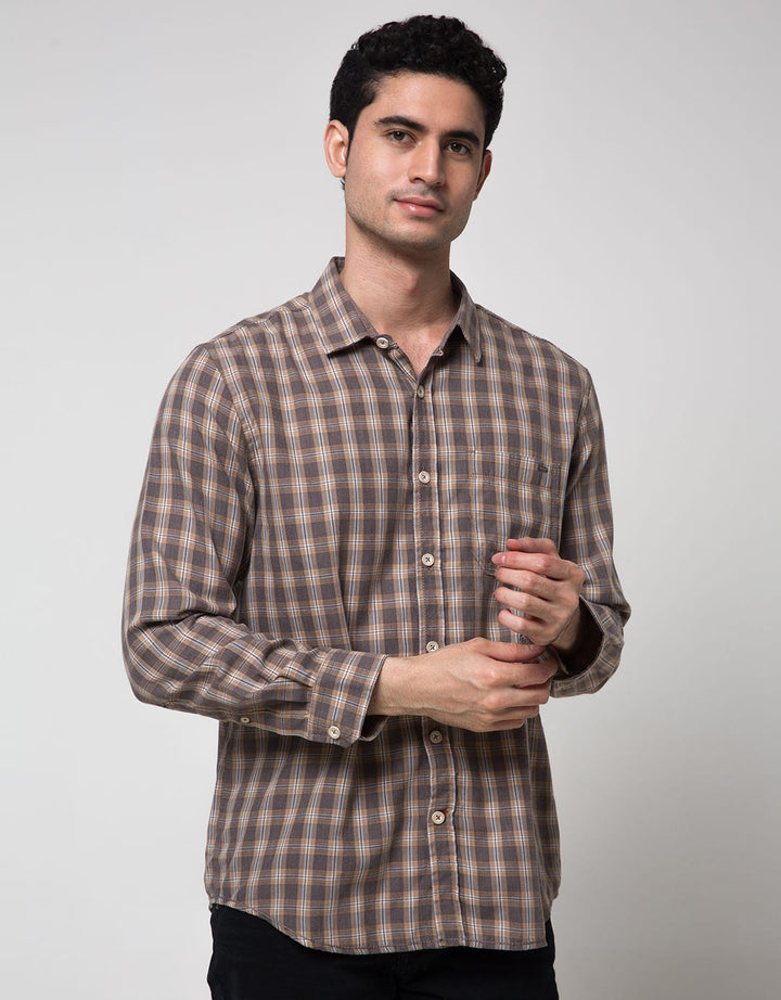 Watchout Casual Long Sleeve Small Plaid Shirt