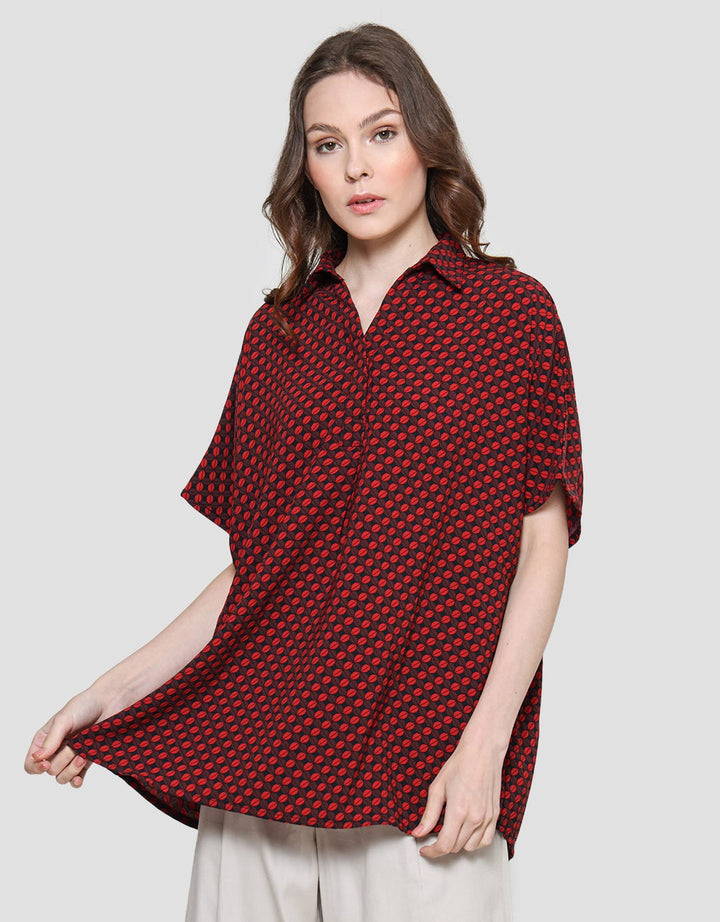 Cardinal Femme Blouse Wanita Lengan Pendek Full Print
