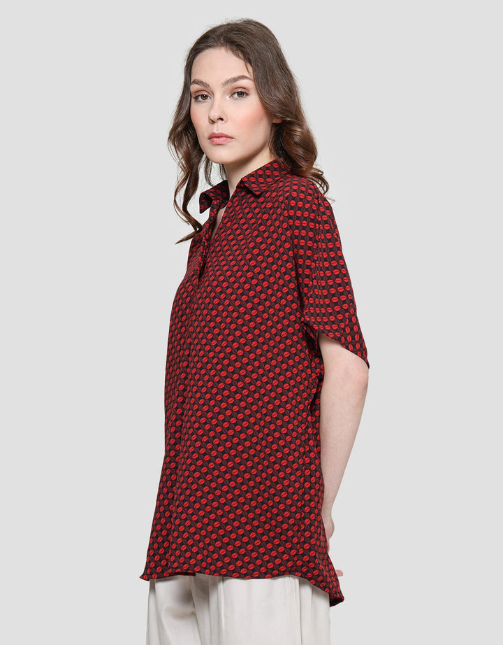 Cardinal Femme Blouse Wanita Lengan Pendek Full Print