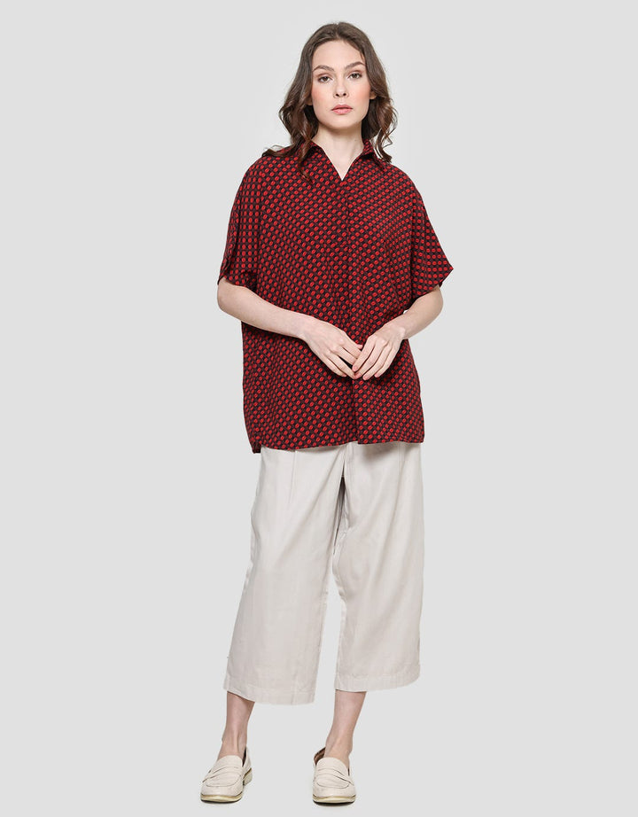 Cardinal Femme Blouse Wanita Lengan Pendek Full Print
