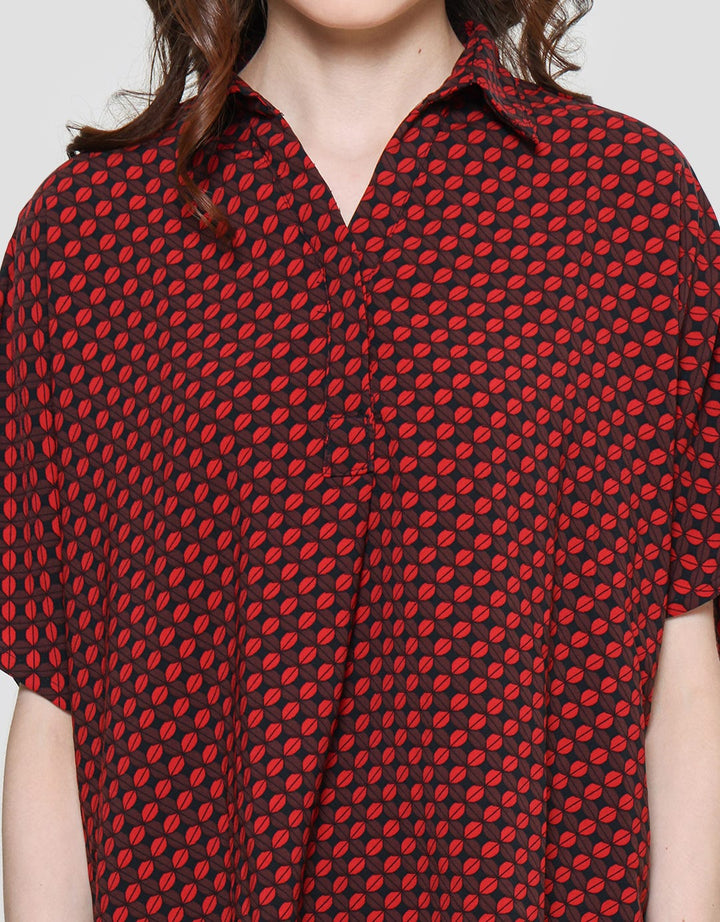 Cardinal Femme Blouse Wanita Lengan Pendek Full Print