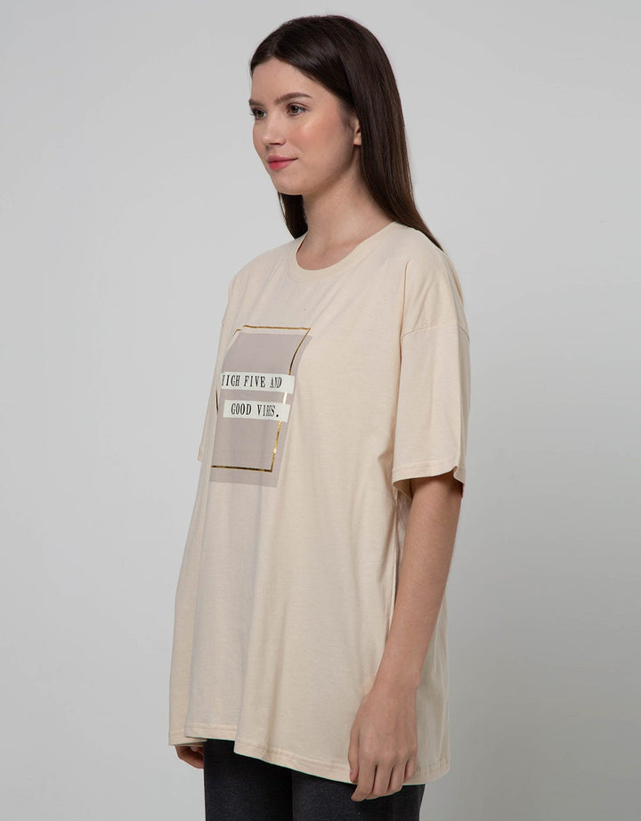 Details Short Sleeve T-Shirt Oversize Print With High Five And Goods Vibes