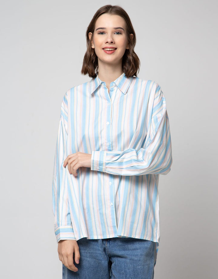 Details Shirt With V Shape Opening At Back With Multicolor Stripe