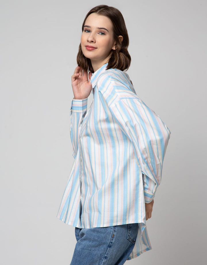 Details Shirt With V Shape Opening At Back With Multicolor Stripe