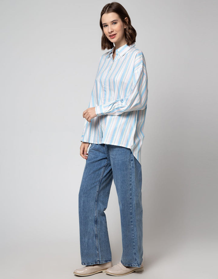 Details Shirt With V Shape Opening At Back With Multicolor Stripe
