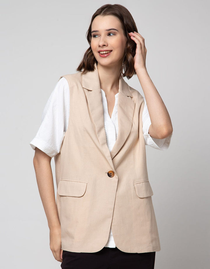 Details Flap Pocket Button Vest Wanita