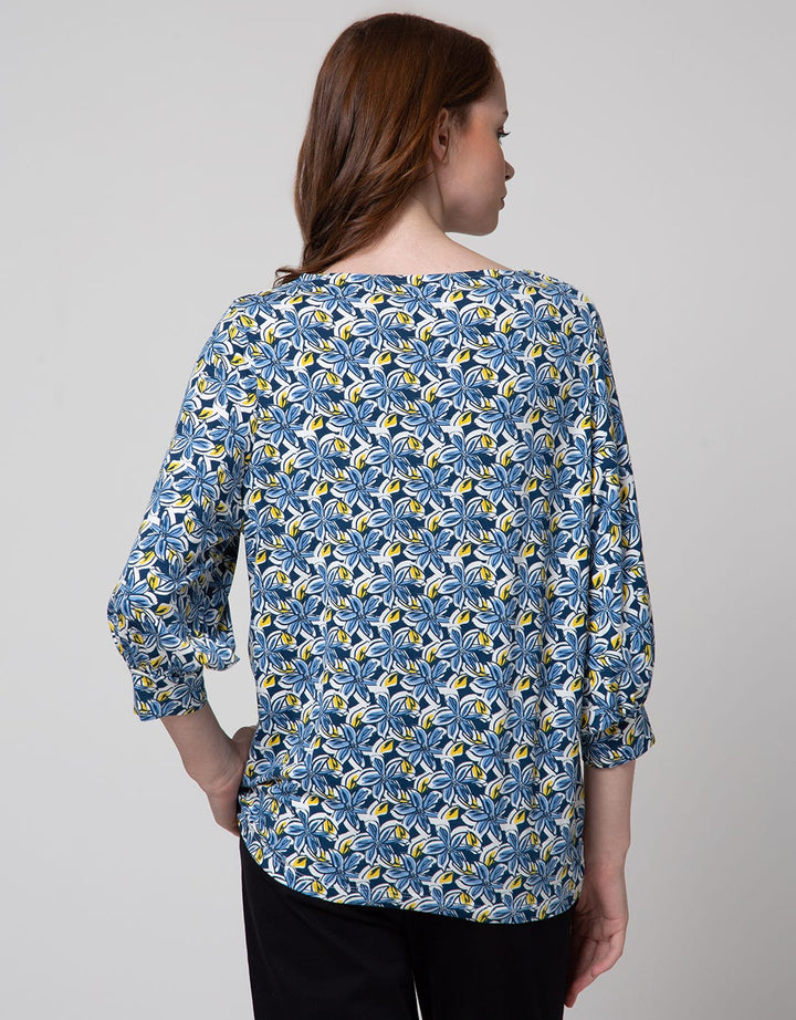 St. Yves 3/4 Blouse Knit Baloon Sleeve Floral