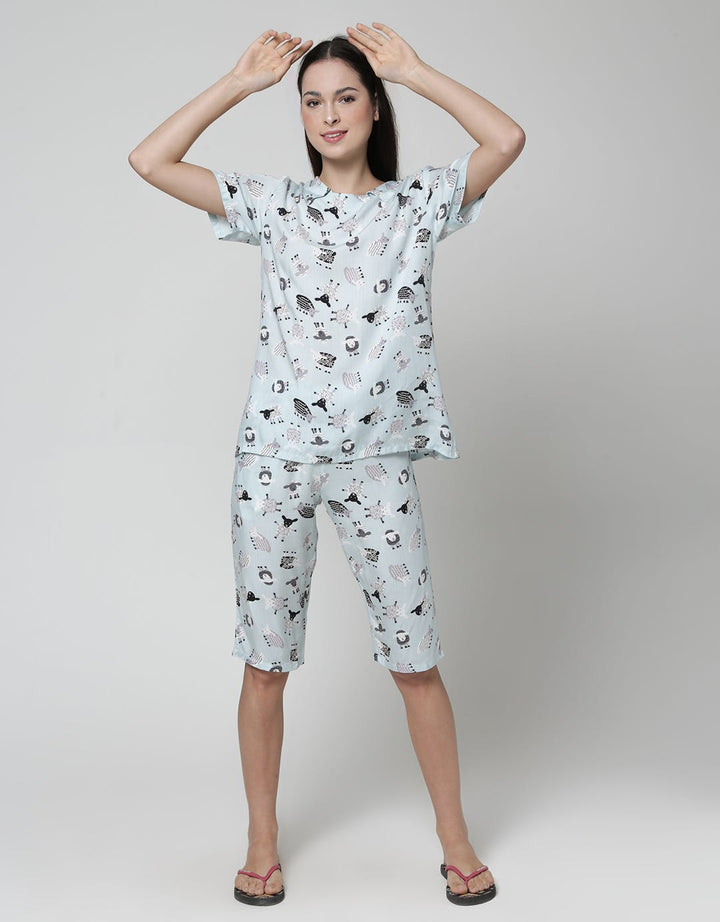 ST. YVES Short Sleeve Pajama Capri Curly Sheep