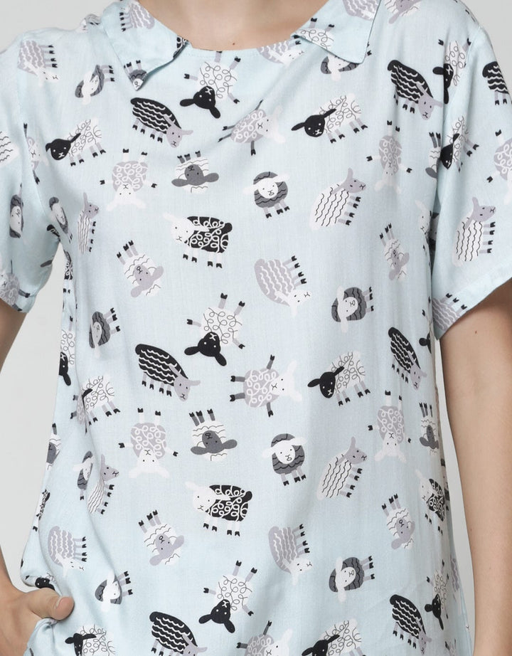 ST. YVES Short Sleeve Pajama Capri Curly Sheep