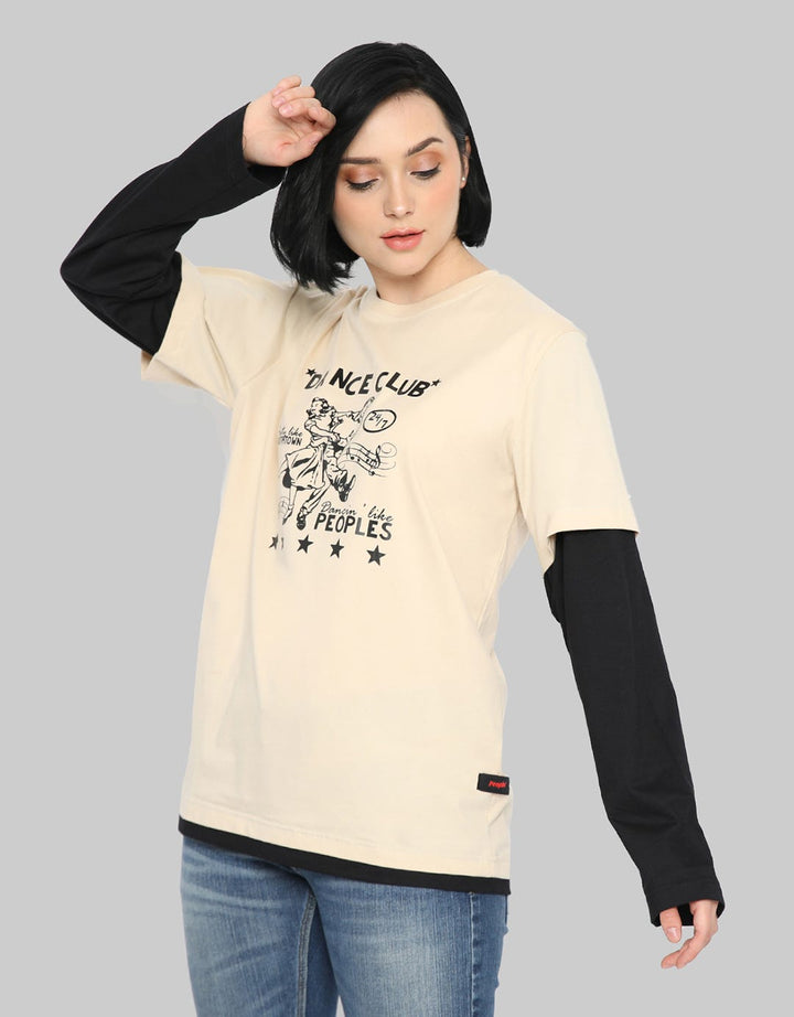 Peoples T-Shirt Long Sleeve Double Layer Print "Dance Club"