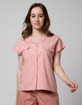 Connexion Short Sleeve Blouse 2 Pocket Cott Linen Resort Collar