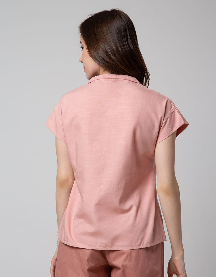 Connexion Short Sleeve Blouse 2 Pocket Cott Linen Resort Collar