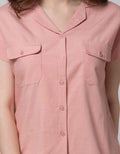 Connexion Short Sleeve Blouse 2 Pocket Cott Linen Resort Collar