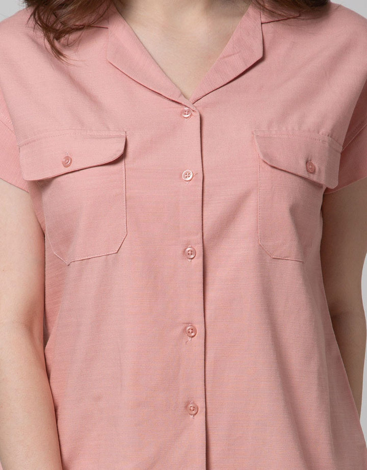 Connexion Short Sleeve Blouse 2 Pocket Cott Linen Resort Collar