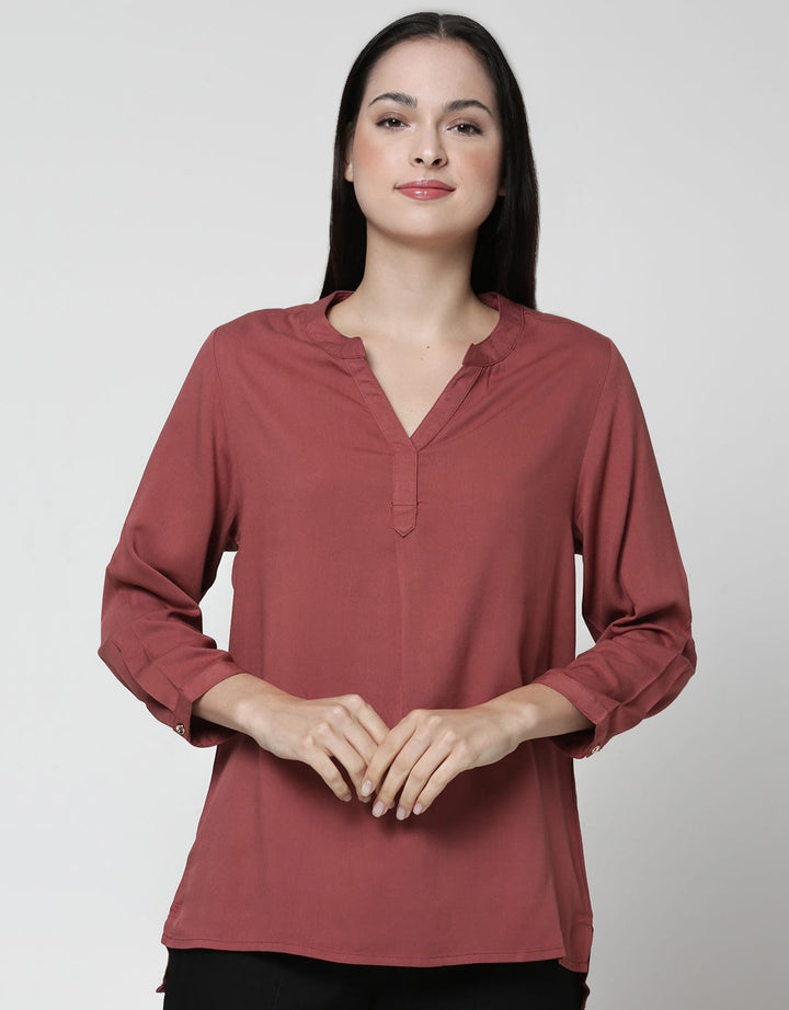 Connexion Long Sleeve Blouse 7/8 Sleve Rayon Twill No Button Hai Neck
